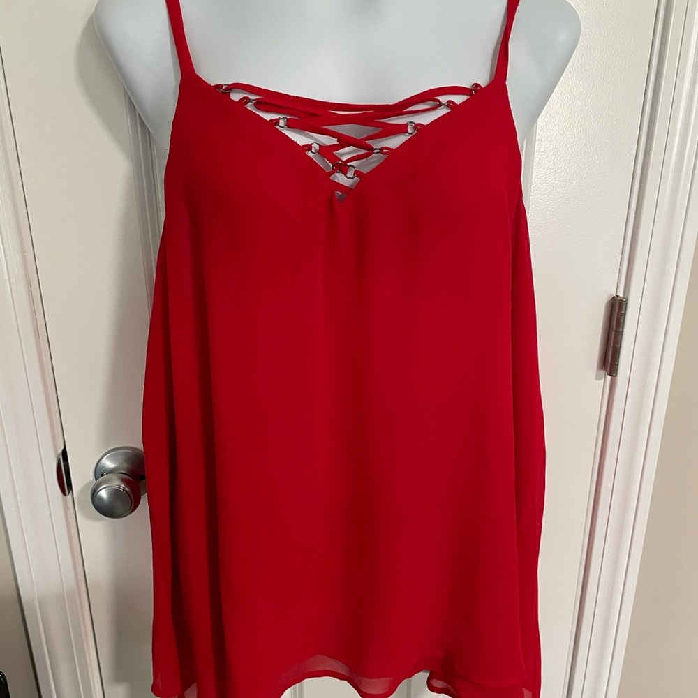 Red spaghetti strap top with front lacing